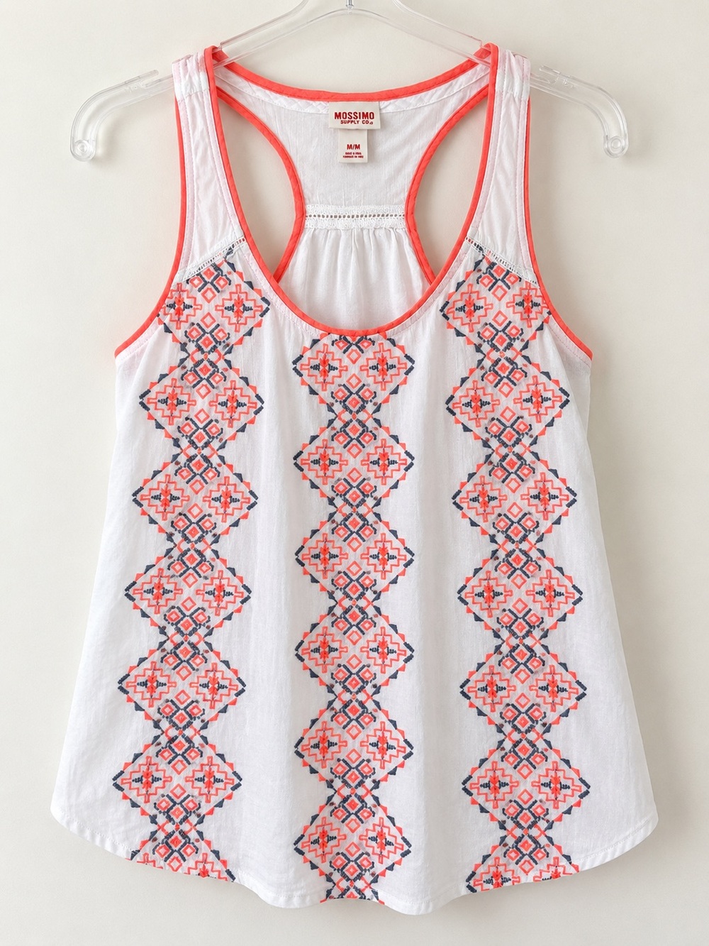 Mossimo Supply Co Embroidered Boho Tank Top Medium White Cotton Racerback